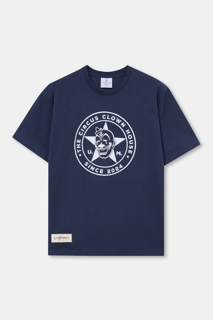 Camiseta Clown star marino de algodón orgánico unisex - frontal sin modelo The Circus Clothing