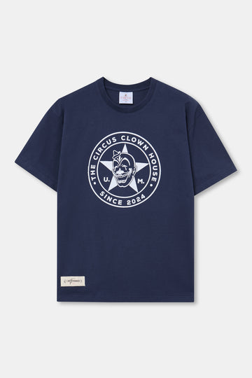 Camiseta Clown star marino de algodón orgánico unisex - frontal sin modelo The Circus Clothing